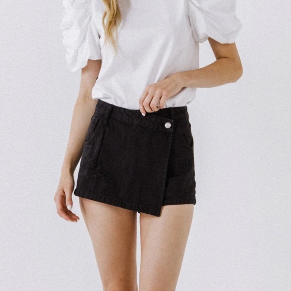 Black Denim Wrap Skort